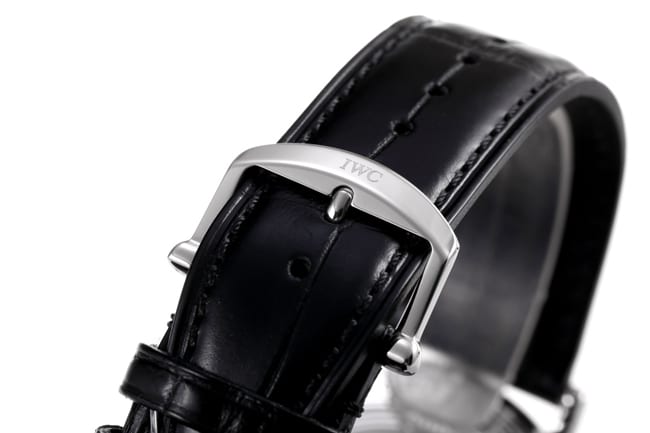 V7 factory top-tier replicaIWC high-quality watch men's blue dial black belt wave Fino series automatic movementleather strap watch clasp picture