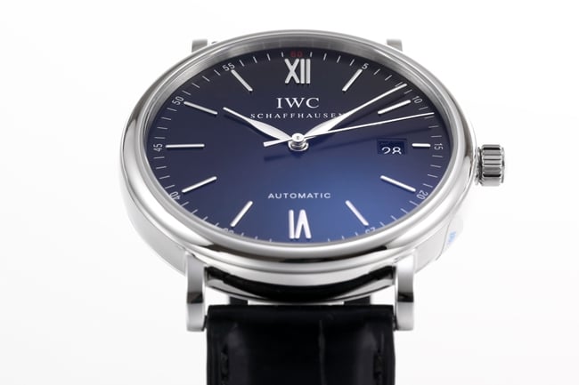 V7 factory IWC top-tier watch men's blue dial black belt disc mechanical wave fino series leather strap watch detail shots