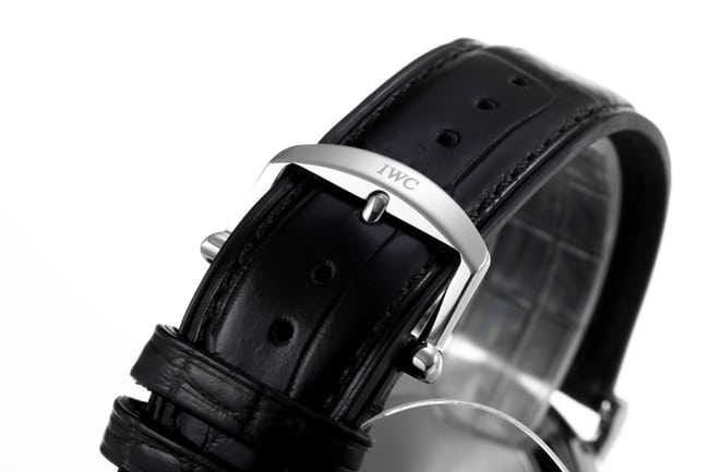 V7 factory IWC top-tier replicahigh-quality watch men's white dial black belt wave Fino series disc automatic movementleather strap watch clasp picture