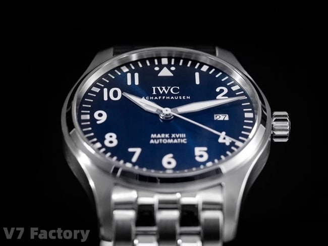 V7 factory IWC top-tiersuper watch men's blue dialsteel bracelet mark eighteen series automatic movement watch detail shots