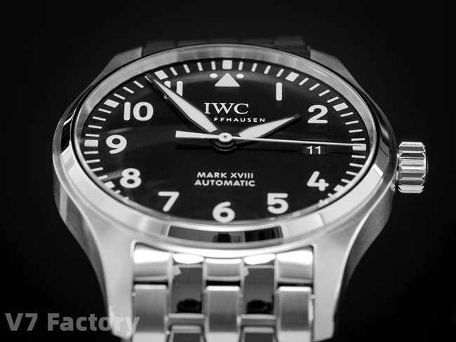 V7 factory IWC top-tier watch men's black dialsteel bracelet mechanical ultimate version mark eighteen series watch detail shots