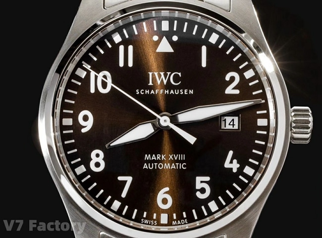 V7 factory top-tier replicaIWC watch men's brown dial steel bracelet mark 18 series ultimate version mechanical watch front view