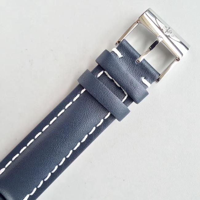 V7 factory top-tier replicaBreitling1:1 watch men's blue dial blue belt mechanical overseas series Day-Date type leather strap watch clasp picture