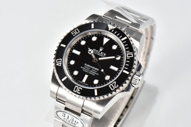 CLEAN factory top Rolex imitation watch men's black dial steel strap v4 latest version mechanical watch front view