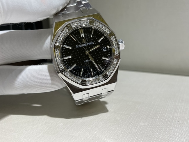 Top Audemars Piguet watches for men black plate steel mechanical watch front view