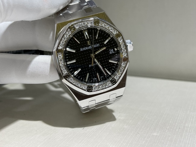Top Audemars Piguet watches for men black plate steel mechanical watch front view