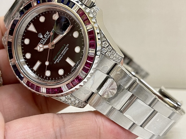 Rolextop-tier watch men's black dialsteel bracelet Rainbow Di mechanical watch detail shots