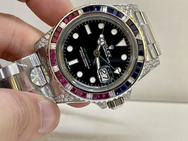 Rolextop-tier watch men's black dialsteel bracelet Rainbow Di mechanical watch front view