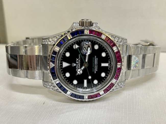 Rolextop-tier watch men's black dialsteel bracelet Rainbow Di mechanical watch front view