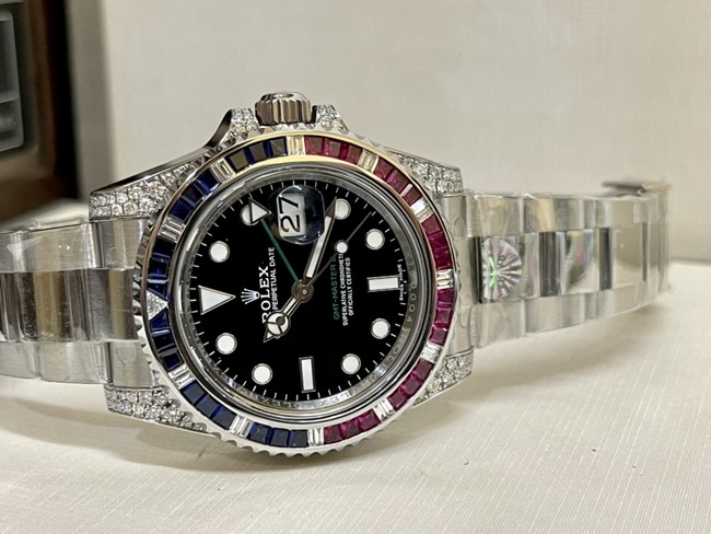 Rolextop-tier watch men's black dialsteel bracelet Rainbow Di mechanical watch front view