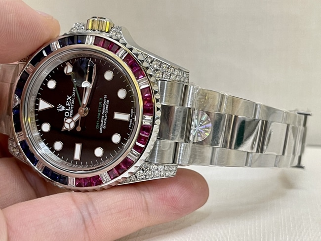 Rolextop-tier watch men's black dialsteel bracelet Rainbow Di mechanical watch front view