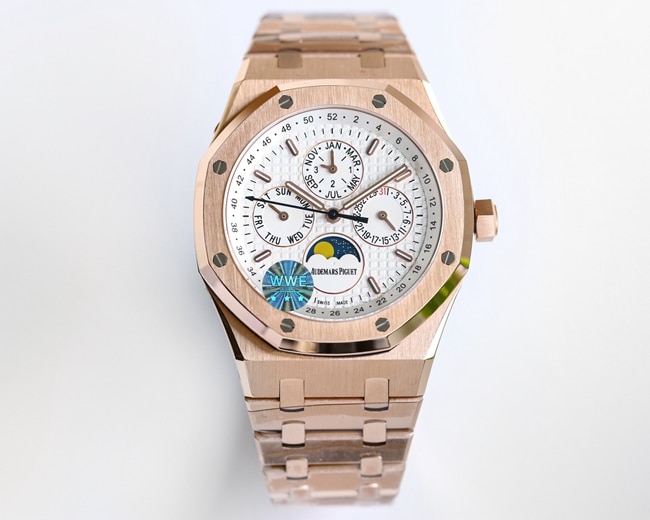 Audemars Piguettop-tier watch men's blue dial gold steel braceletRoyal Oak26574ST series mechanical watch front view