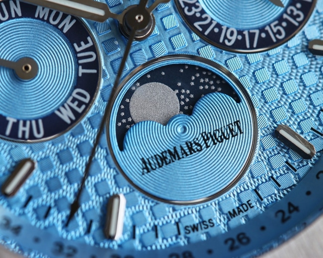 WWE factory top-tier replicaAudemars Piguet super a watch men's blue dialsteel bracelet mechanical Royal Oak26574ST series men's watch detail shots
