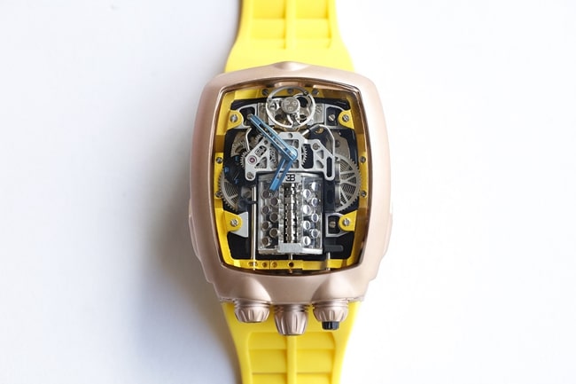Bugatti Veyron top-tier watch men's black dial mechanical yellow rubber strap men's watch front view