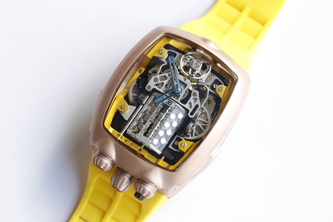 Bugatti Veyron top-tier watch men's black dial mechanical yellow rubber strap men's watch front view