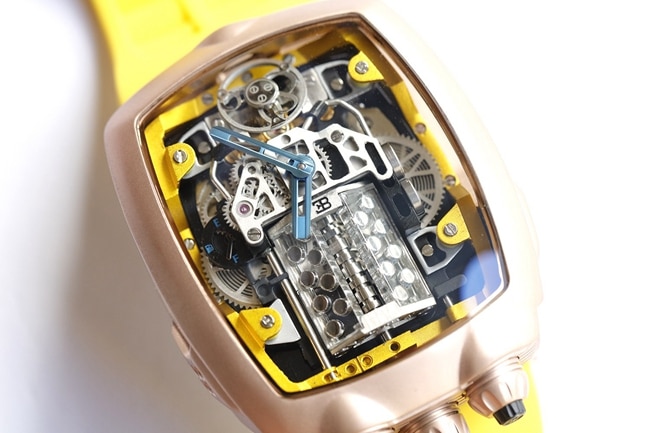 Bugatti Veyron top-tier watch men's black dial mechanical yellow rubber strap men's watch front view