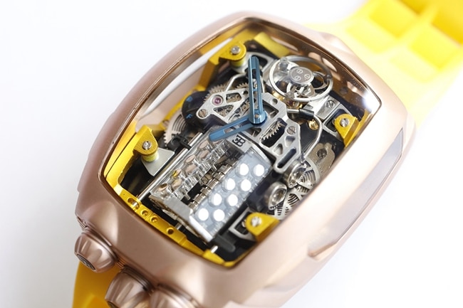 Bugatti Veyron top-tier watch men's black dial mechanical yellow rubber strap men's watch front view