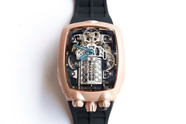top-tier Bugatti Veyron high-quality watch men's black dial black rubber strap mechanical Czech Leopard watch front view