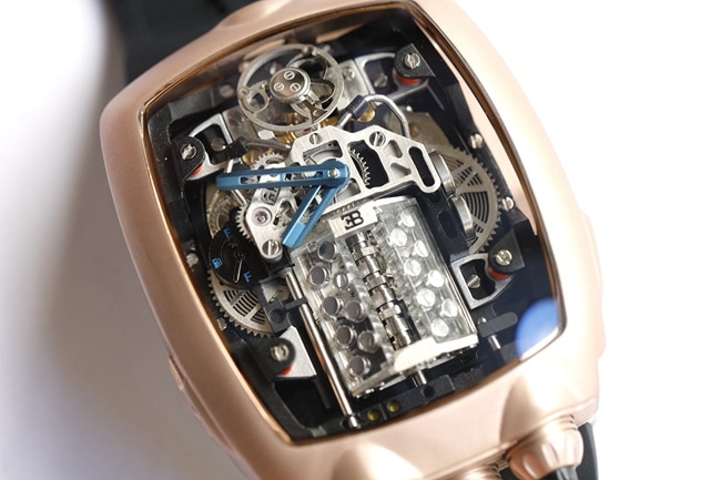 top-tier Bugatti Veyron high-quality watch men's black dial black rubber strap mechanical Czech Leopard watch detail shots