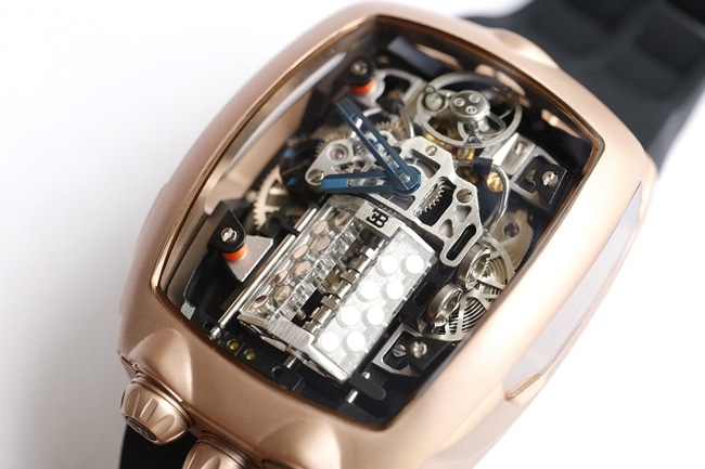 top-tier Bugatti Veyron high-quality watch men's black dial black rubber strap mechanical Czech Leopard watch detail shots