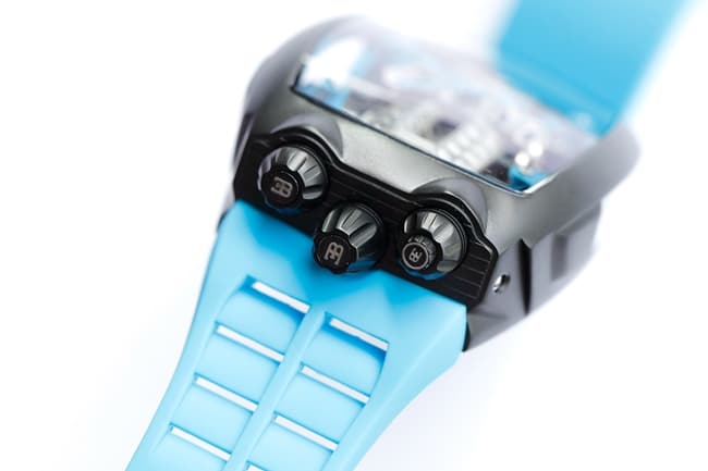 top-tier Bugatti Veyron watch men's black dial blue rubber strap mechanical watch detail shots