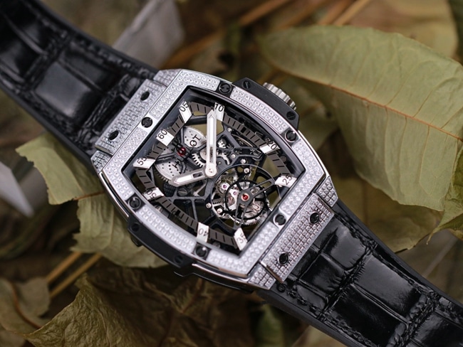 Hublot top-tierhigh-quality watch men's black dial black belt tourbillon MASTERPIECE series mechanical watch front view