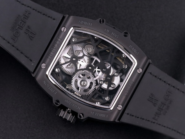 Hublot top-tier watch men's black dial black belt mechanical MASTERPIECE series real tourbillonleather strap watch movement picture