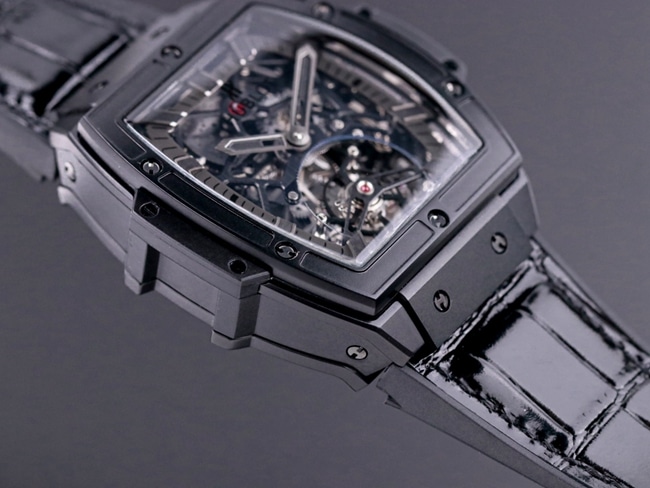 Hublot top-tiersuper watch men's black dial black belt mechanical MASTERPIECE series genuine tourbillonleather strap watch detail shots