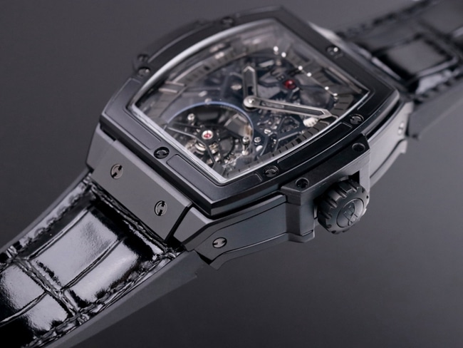 Hublot top-tiersuper watch men's black dial black belt mechanical MASTERPIECE series genuine tourbillonleather strap watch detail shots