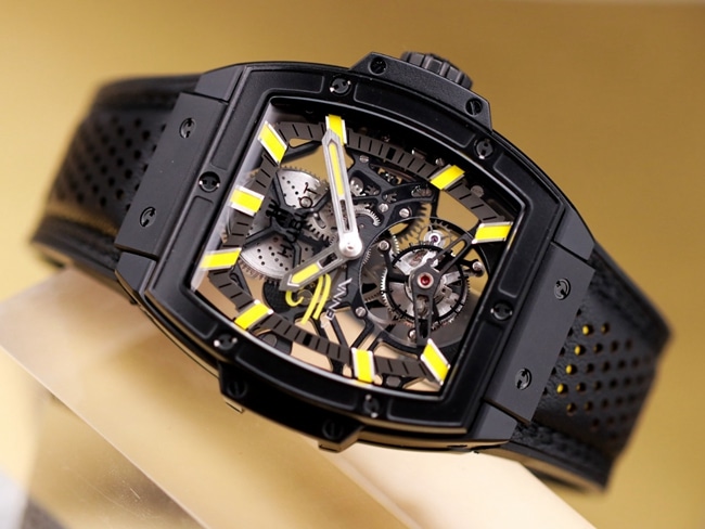 Hublot top-tier watch men's black dialrubber strap manual winding tourbillon mechanical MASTERPIECE series watch front view