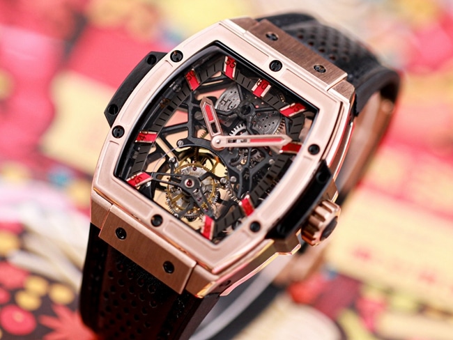 Hublot (Hublot) watches men's black disk black belt mechanical MASTERPIECE series manual winding tourbillon watch front view