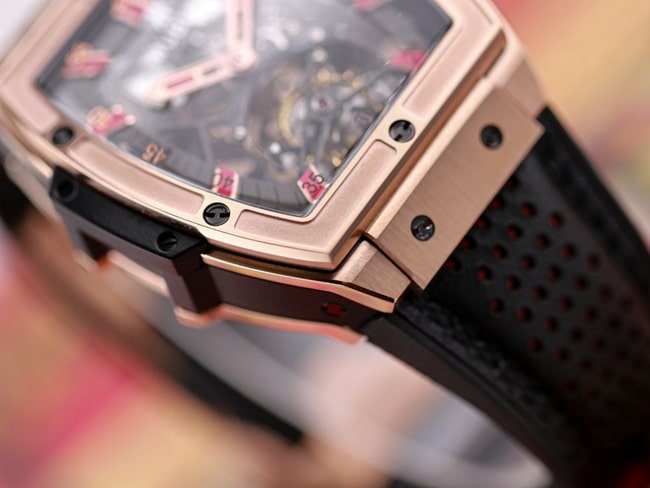 Hublot (Hengbao) watches men's black disk black belt mechanical MASTERPIECE series manual winding tourbillon watch detail picture