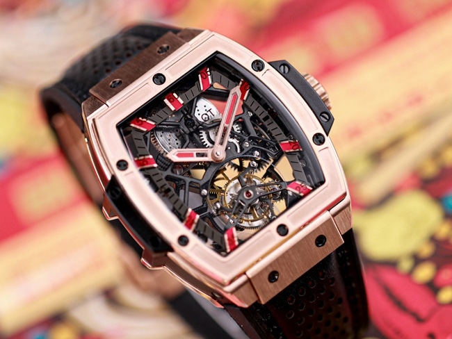 Hublot (Hublot) watches men's black disk black belt mechanical MASTERPIECE series manual winding tourbillon watch front view