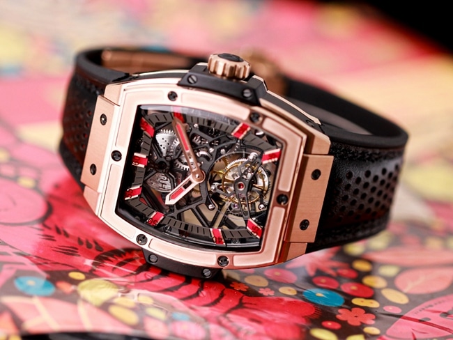 Hublot (Hublot) watches men's black disk black belt mechanical MASTERPIECE series manual winding tourbillon watch front view