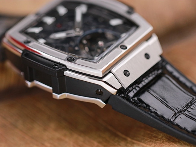 Hublot high-quality watch men's black dial black belt manual winding tourbillonMASTERPIECE series mechanical leather strap watch detail shots