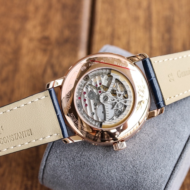 TW factory top-tier replicaVacheron Constantin1:1 watch men's blue dial blue belt perpetual calendar multifunctional heritage series mechanical leather strap watch movement picture