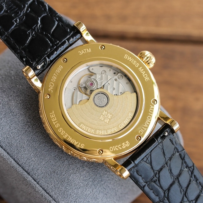 top-tier replicaPatek Philippehigh-quality watch men's black dial black belt pure handmade-engraved 42mm mechanical leather strap watch movement picture