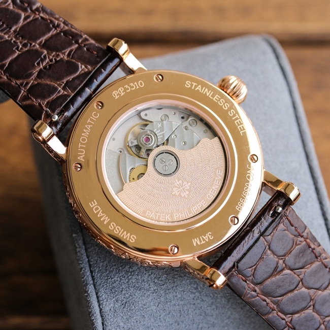 top-tier replicaPatek Philippesuper watch men's white dial brown belt new product 42mm mechanical leather strap pure hand carved watch movement picture
