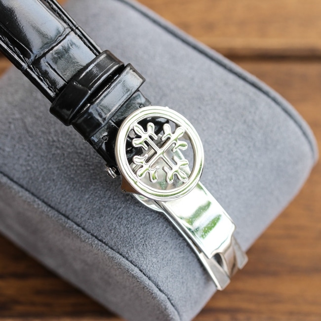 Patek Philippetop-tier watch men's white dial black belt pure hand-engraved mechanical leather strap 42mm watch clasp picture