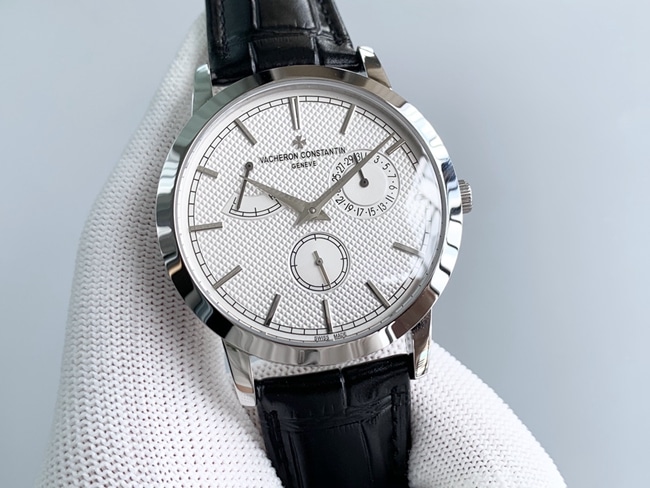 TWS factory Vacheron Constantintop-tier watch men's white dial black belt inheritance series round mechanical leather strap watch front view