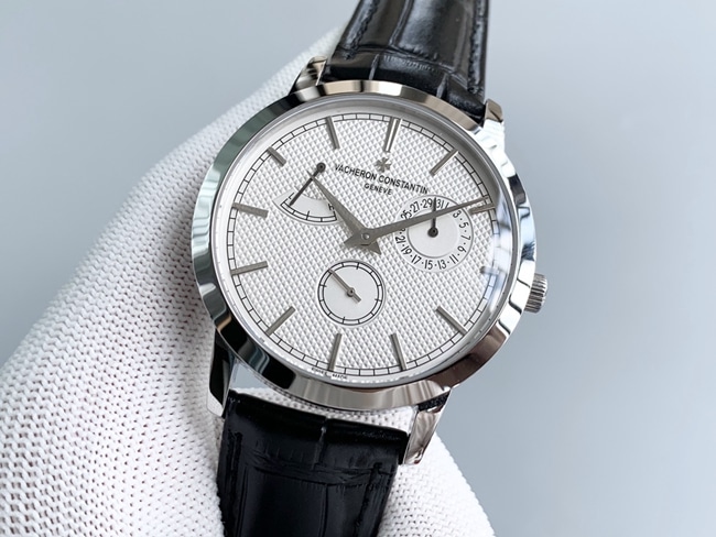 TWS factory Vacheron Constantintop-tier watch men's white dial black belt inheritance series round mechanical leather strap watch front view
