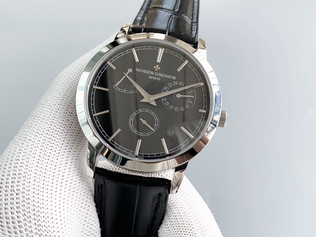 TWS factory Vacheron Constantintop-tierhigh-quality watch men's black dial black belt mechanical leather strap inheritance series round watch front view