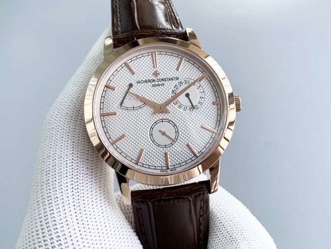 TWS factory Vacheron Constantintop-tiersuper watch men's white dial brown belt mechanical round leather strap inheritance series watch front view