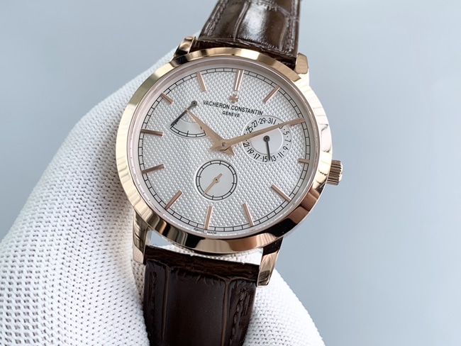 TWS factory Vacheron Constantintop-tiersuper watch men's white dial brown belt mechanical round leather strap inheritance series watch front view