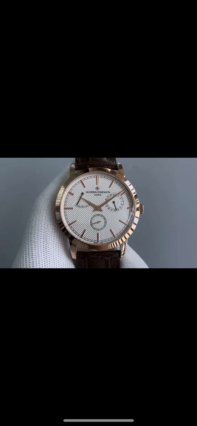 TWS factory Vacheron Constantintop-tiersuper watch men's white dial brown belt mechanical round leather strap inheritance series watch front view