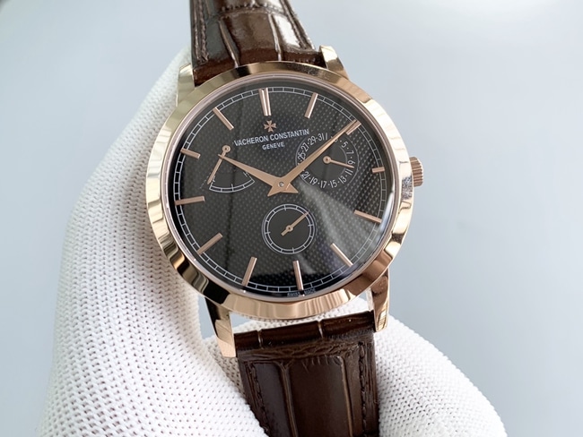 TWS factory top-tier replicaVacheron Constantinreplica watch men's black dial brown belt inheritance series mechanical leather strap round watch front view