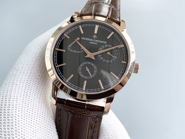 TWS factory top-tier replicaVacheron Constantinreplica watch men's black dial brown belt inheritance series mechanical leather strap round watch front view