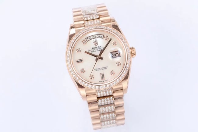 EW Factorytop-tier replicaRolex1:1 watch men's gold plate gold band 2021 new automatic movementday displayDatejust series watch front view