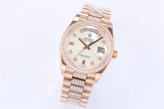 EW Factorytop-tier replicaRolex1:1 watch men's gold plate gold band 2021 new automatic movementday displayDatejust series watch front view