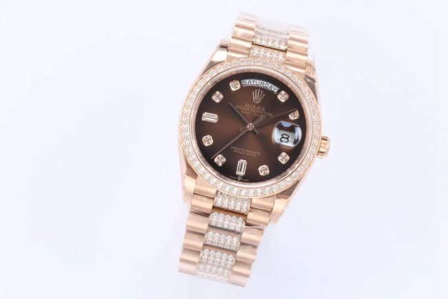 EW FactoryRolextop-tier watch men's brown plate gold belt 2020 new day displayDatejustautomatic movementsteel bracelet watch front view